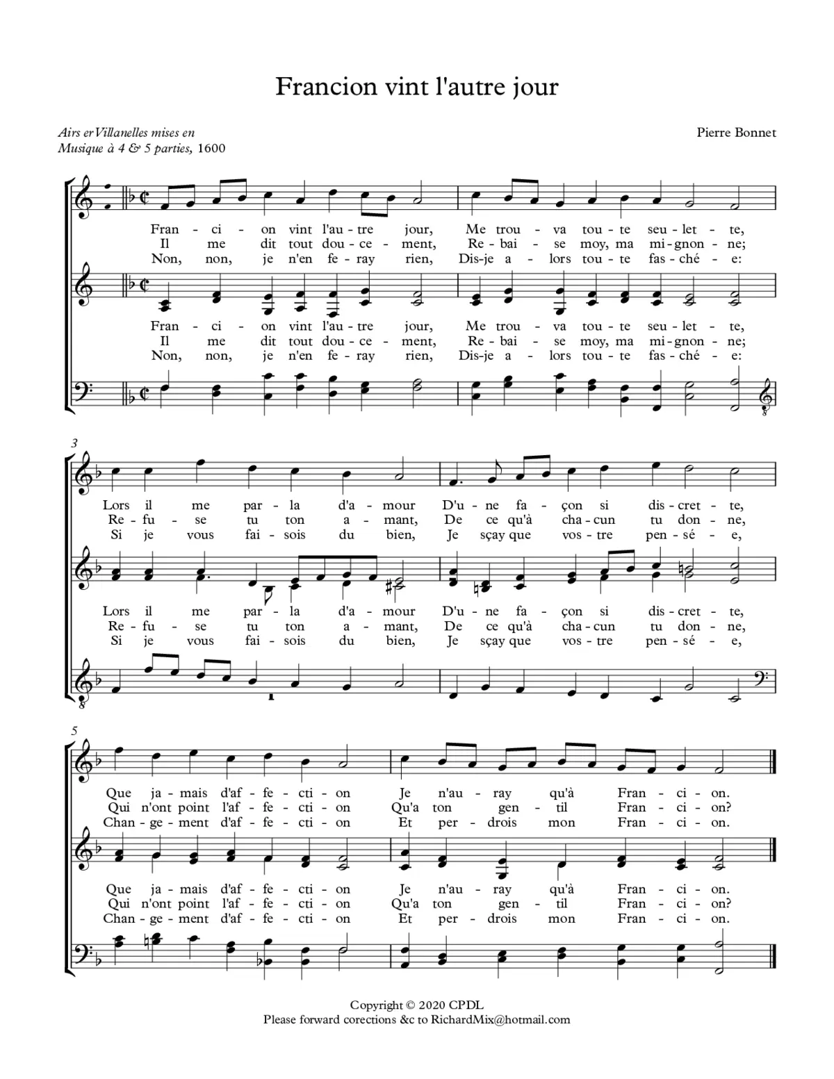 Francion vint l'autre jour - Page 1
