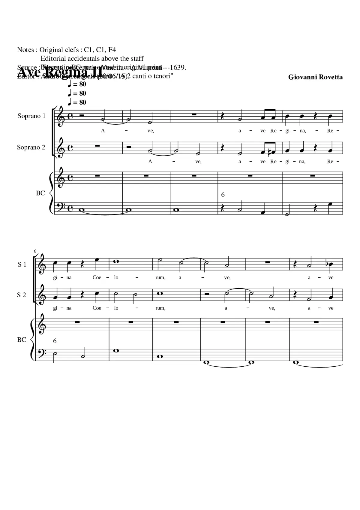 Ave Regina Coelorum a due Canti o Tenori Op. 5 No. 3 (2 other settings listed on textpage) - Page 1