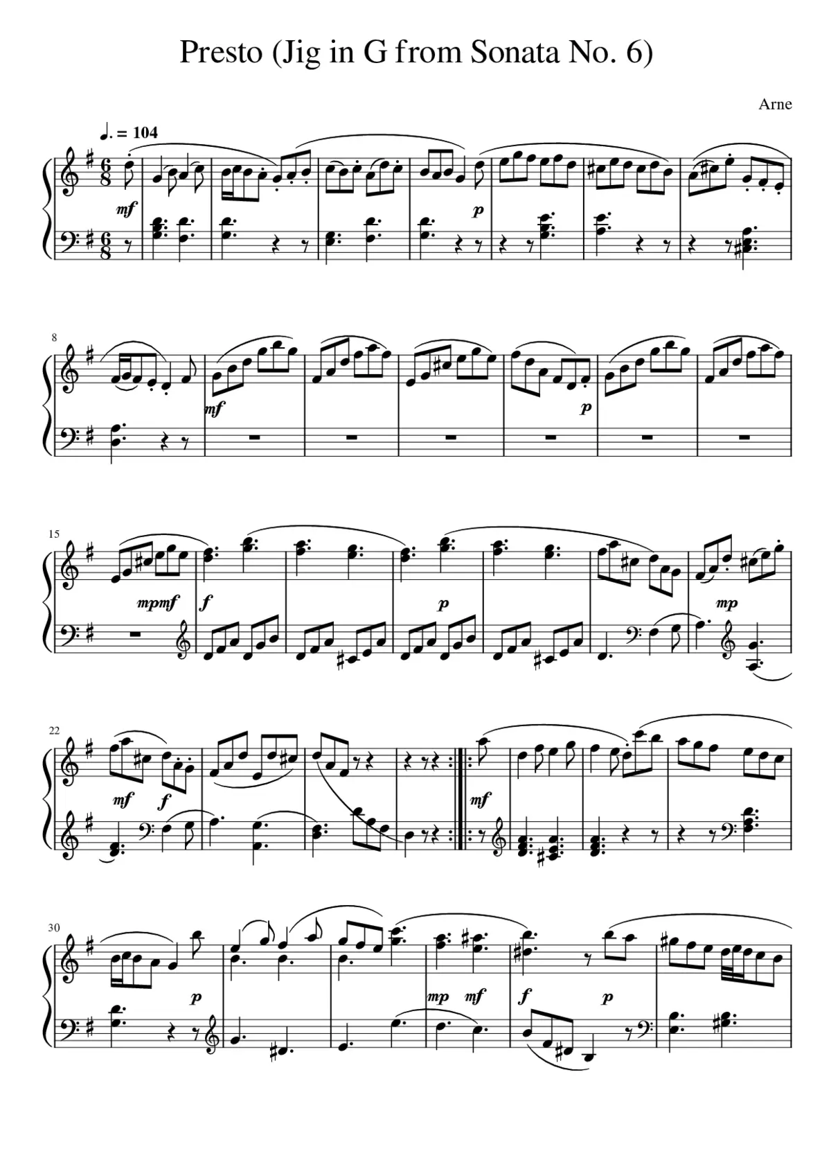 Presto (Jig in G from Sonata No - Page 1