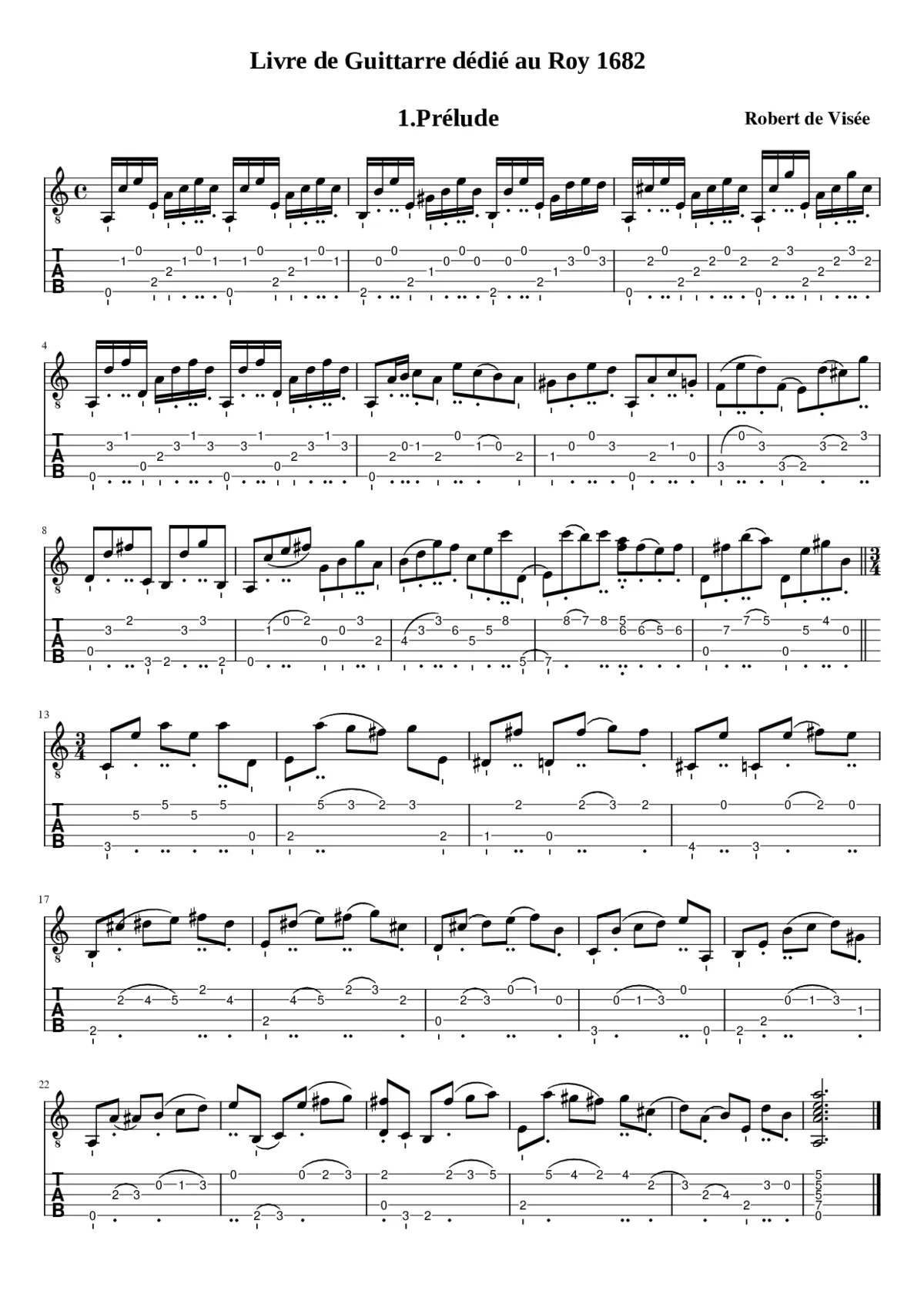 Livre de Guittarre dédié au Roy - 1682 - Page 1