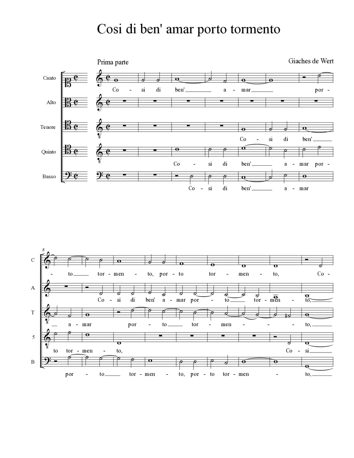 Cosi di ben' amar porto tormento - Page 1