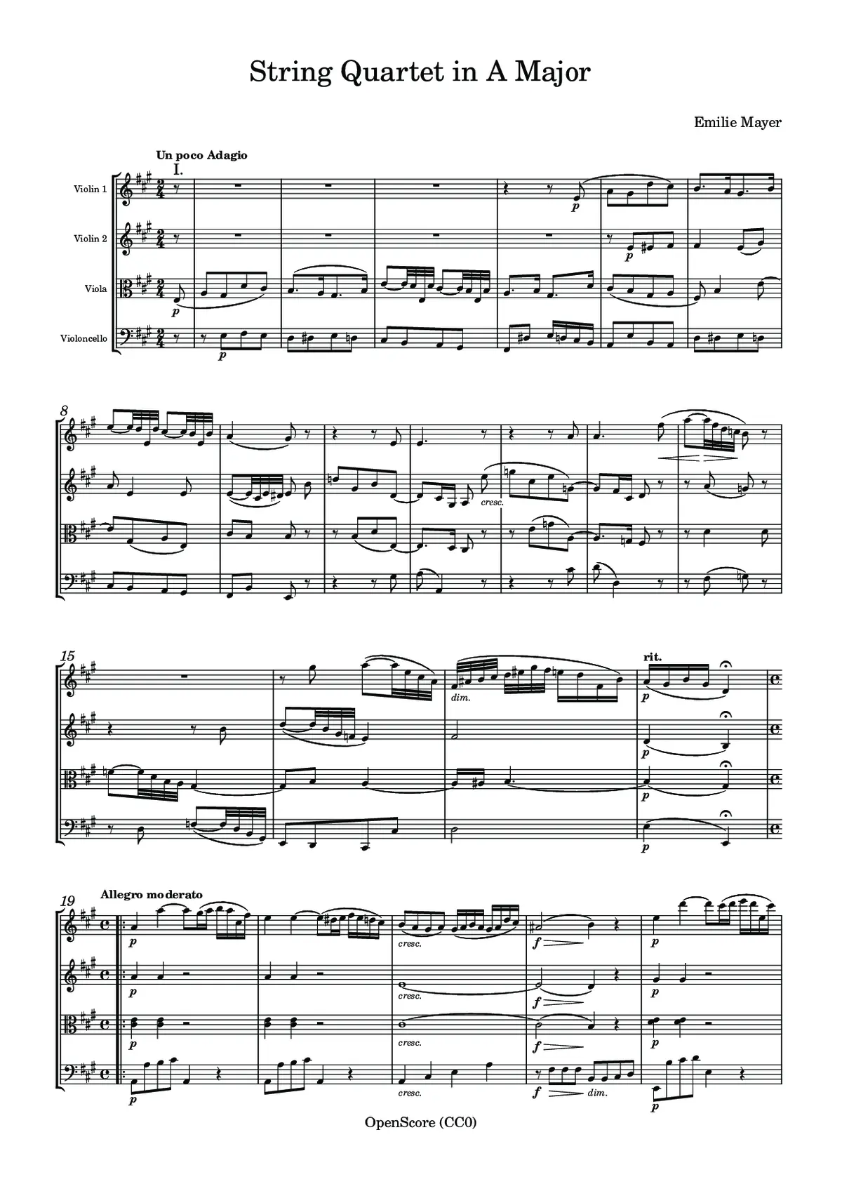 String Quartet in A Major - Page 1