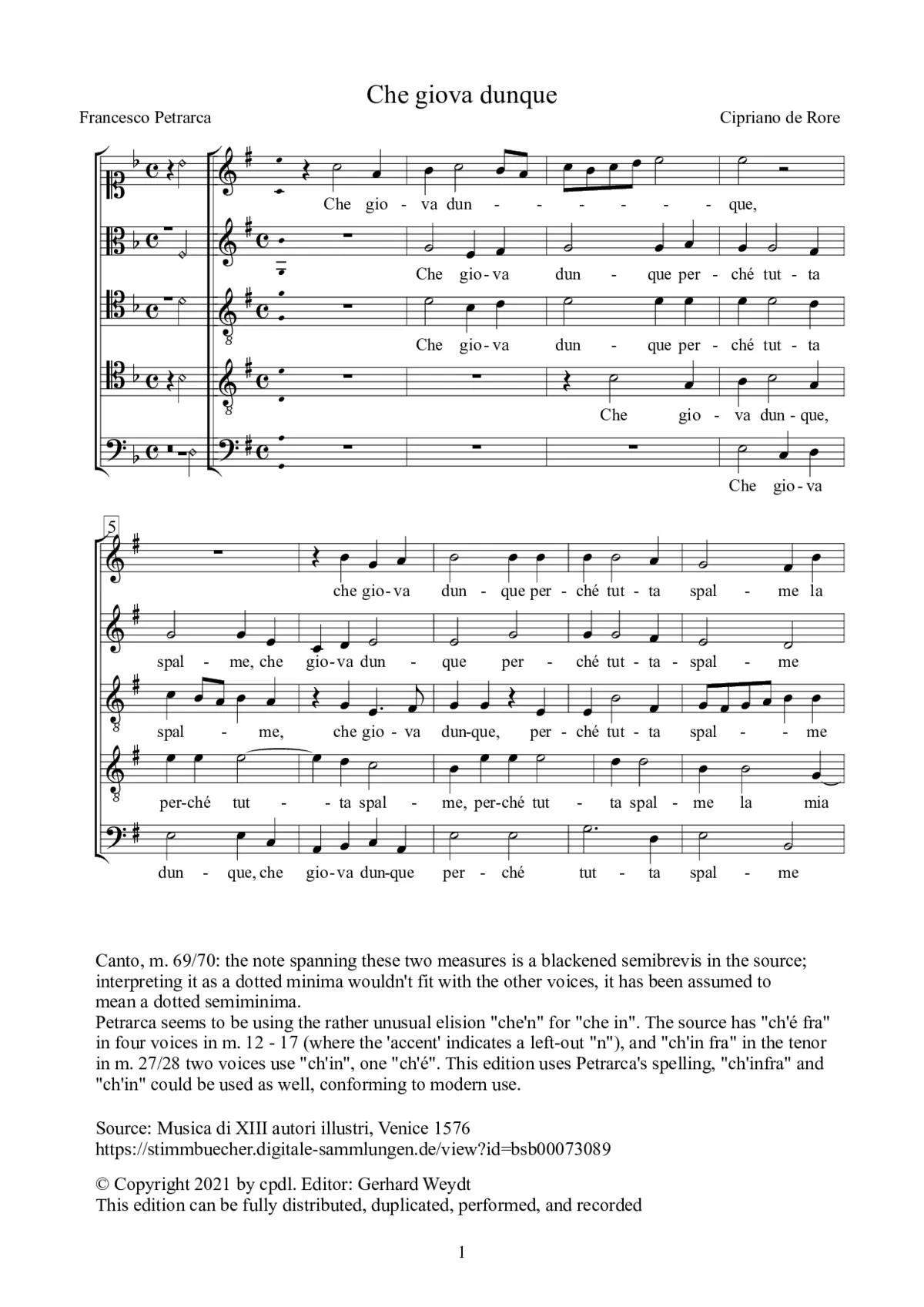 Che giova dunque - Page 1