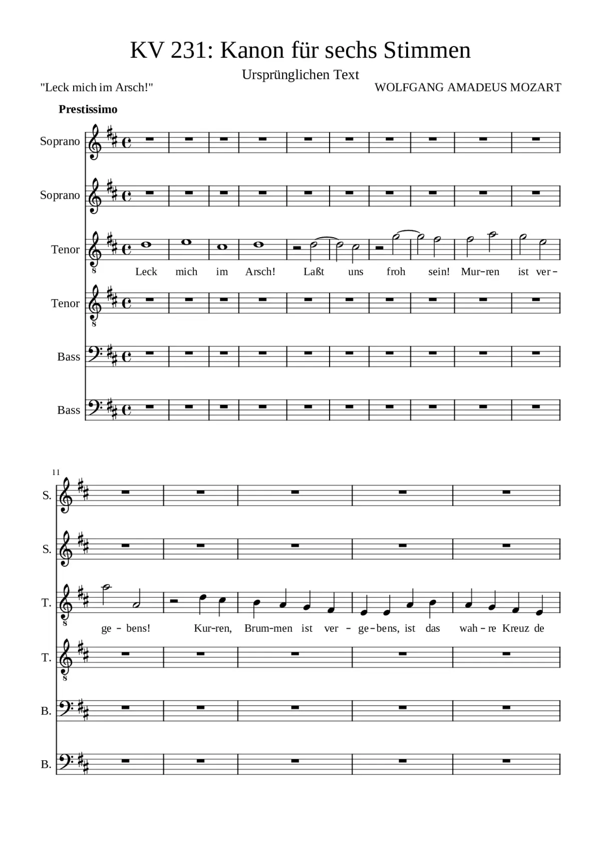 Kanon für sechs Stimmen KV 231 (Leck mich im Arsch!) - Page 1