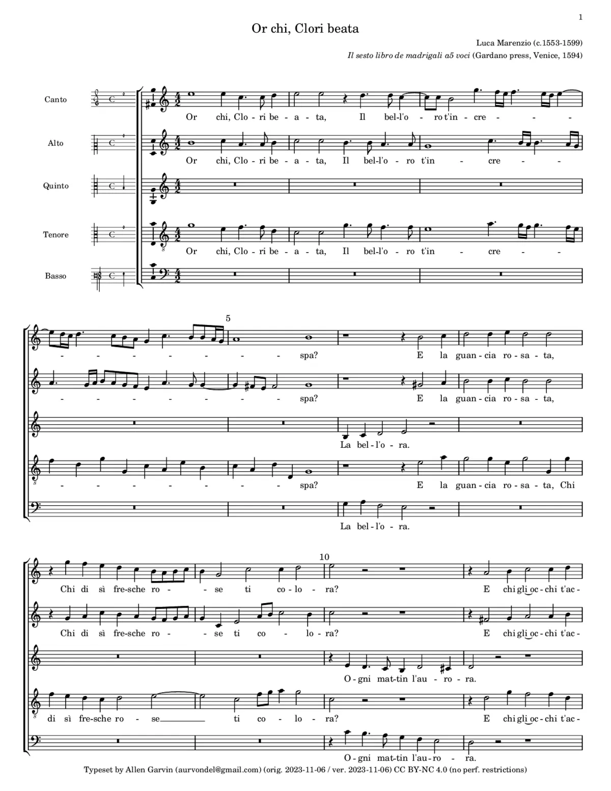 Hor chi Clori beata - Page 1