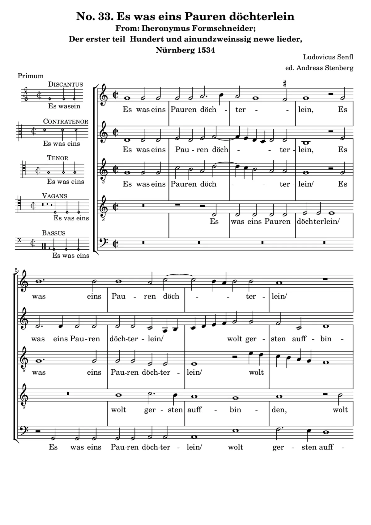 Es was eins Pauren döchterlein (primum) - Page 1