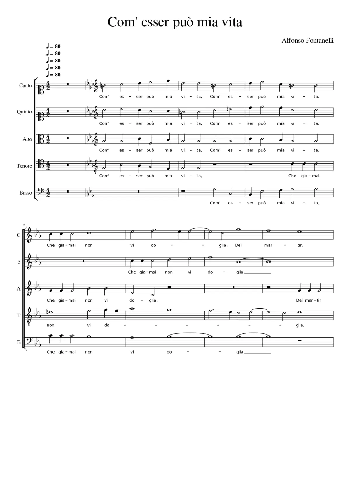 Com' esser può mia vita - Page 1