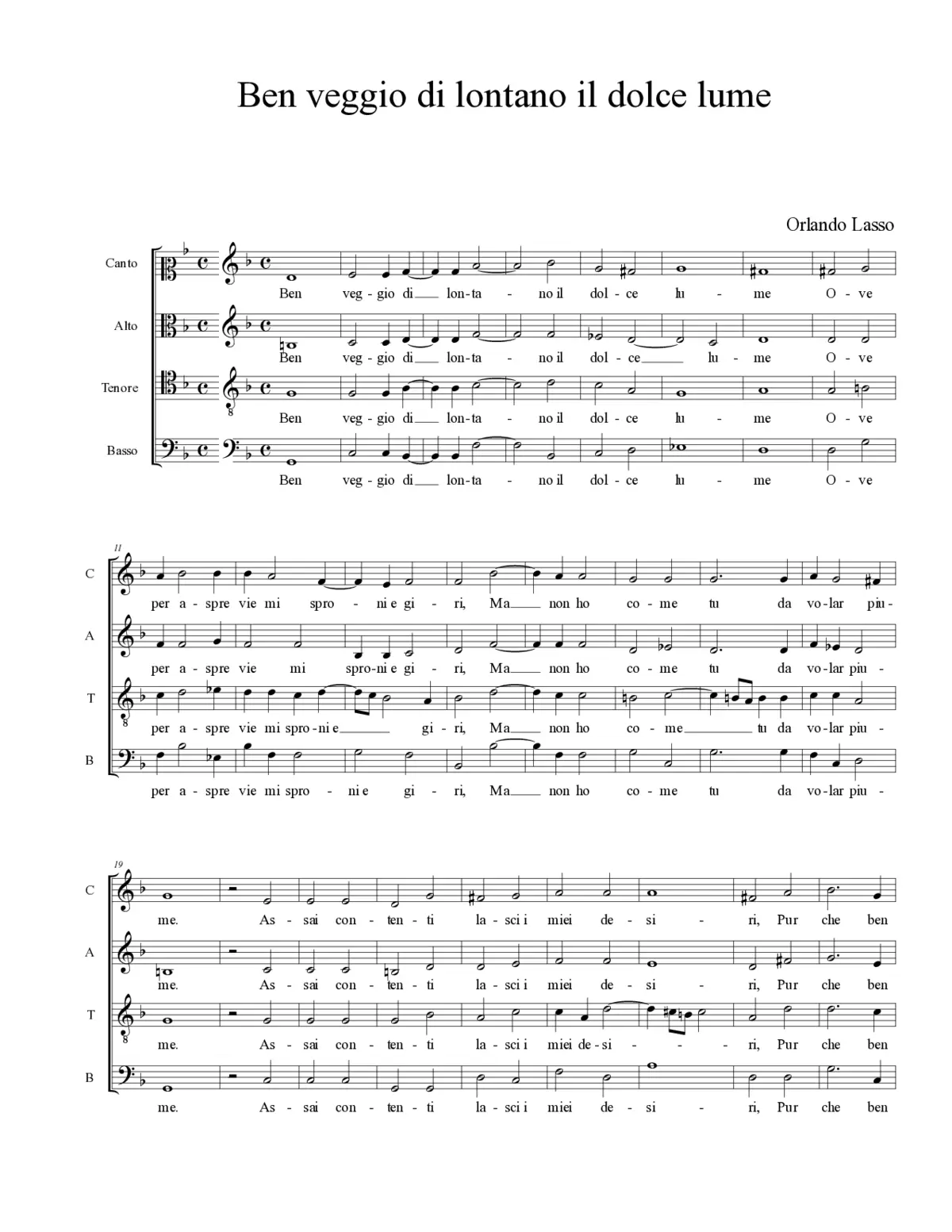 Ben veggio di lontano il dolce lume - Page 1