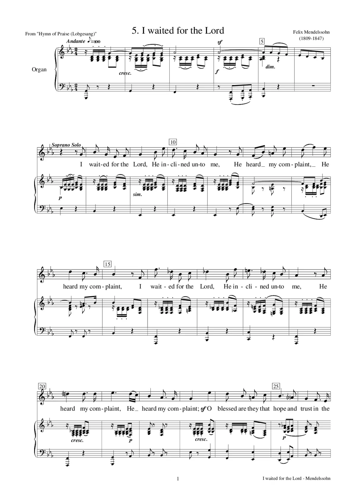 Hymn of Praise: No. 5 - I waited for the Lord - Page 1