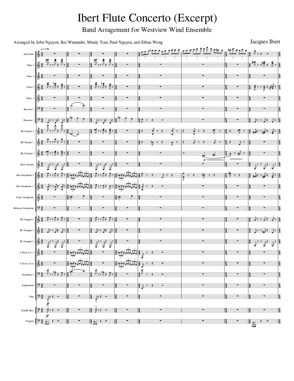 Ibert Flute Concerto Movement 3 Excerpt (Arranged for Wind Ensemble) - Page 1