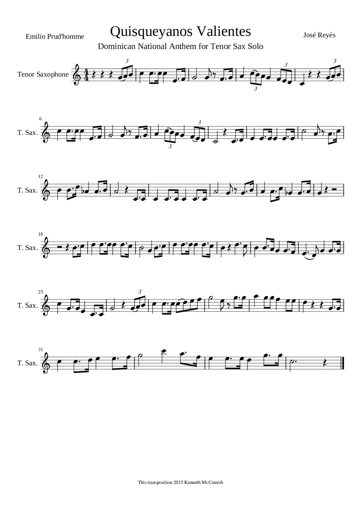 Quisqueyanos Valientes for Tenor Sax Solo - Page 1