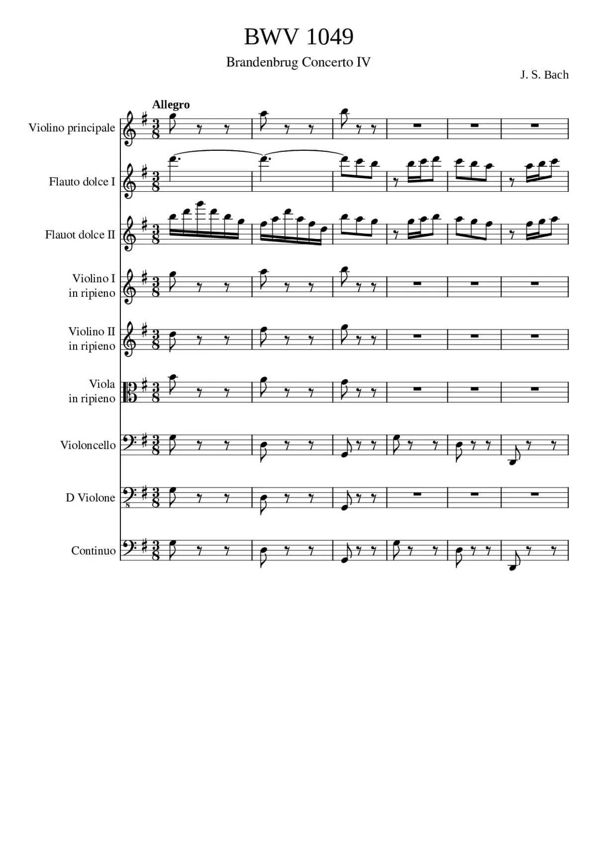 Brandenburg Concerto No. 4 in G Major BWV 1049 - Page 1