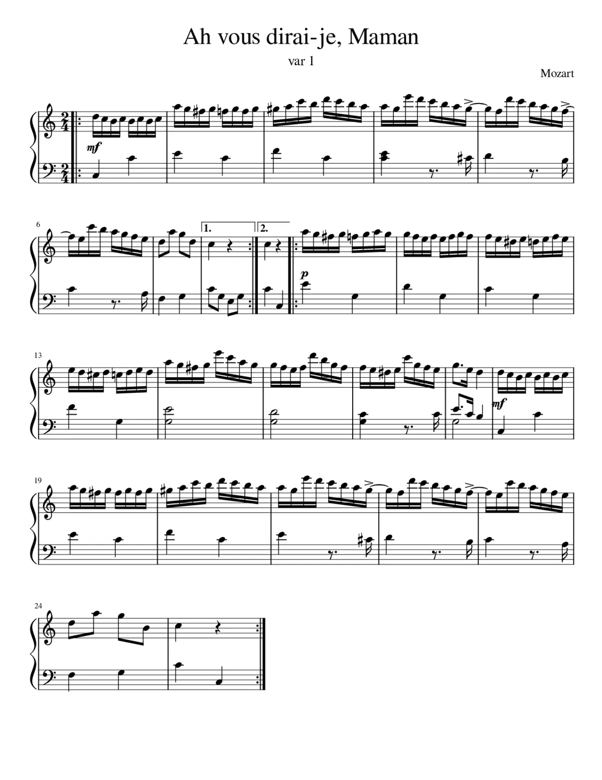 12 Variations on Ah vous dirai-je maman K.265/300e - Page 1