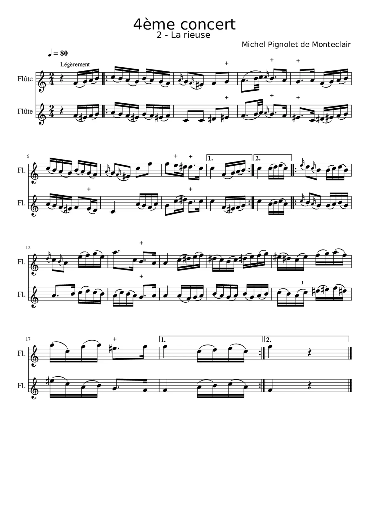 Montéclair - 4eme concert à 2 flutes traversières sans basse - La rieuse - Page 1