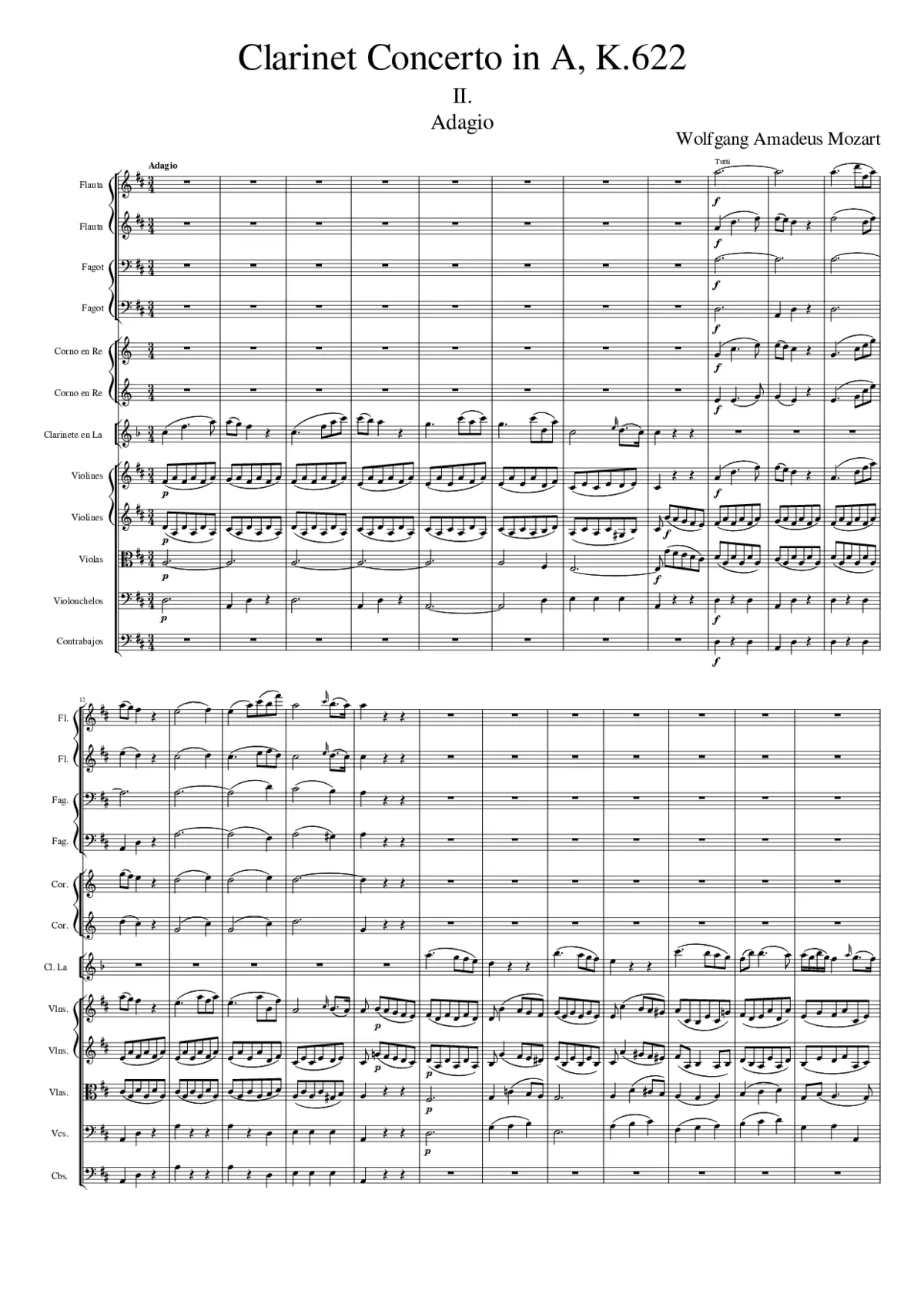 Adagio form Clarinet Concerto in A (K.622) - Page 1