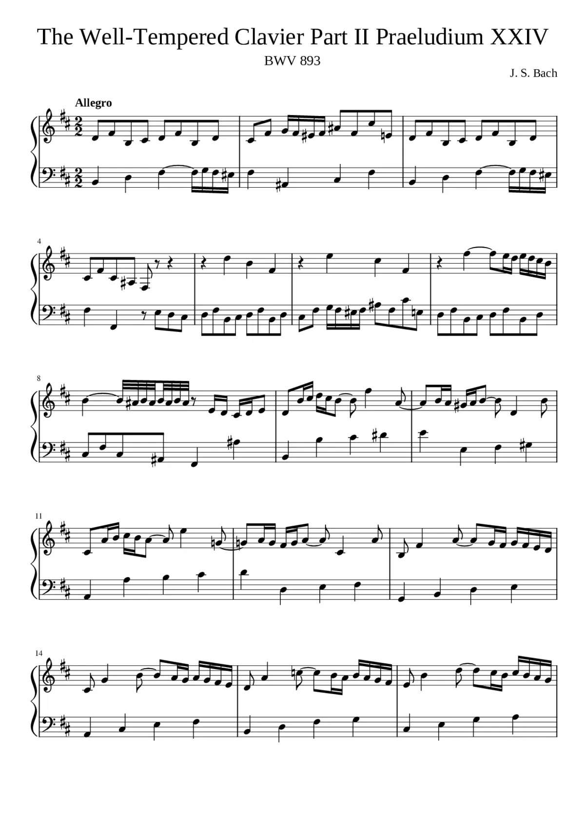 Prelude and Fugue in B minor BWV 893 - Page 1
