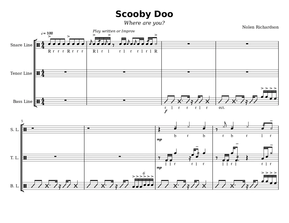 Scooby Doo Drumline Cadence - Page 1