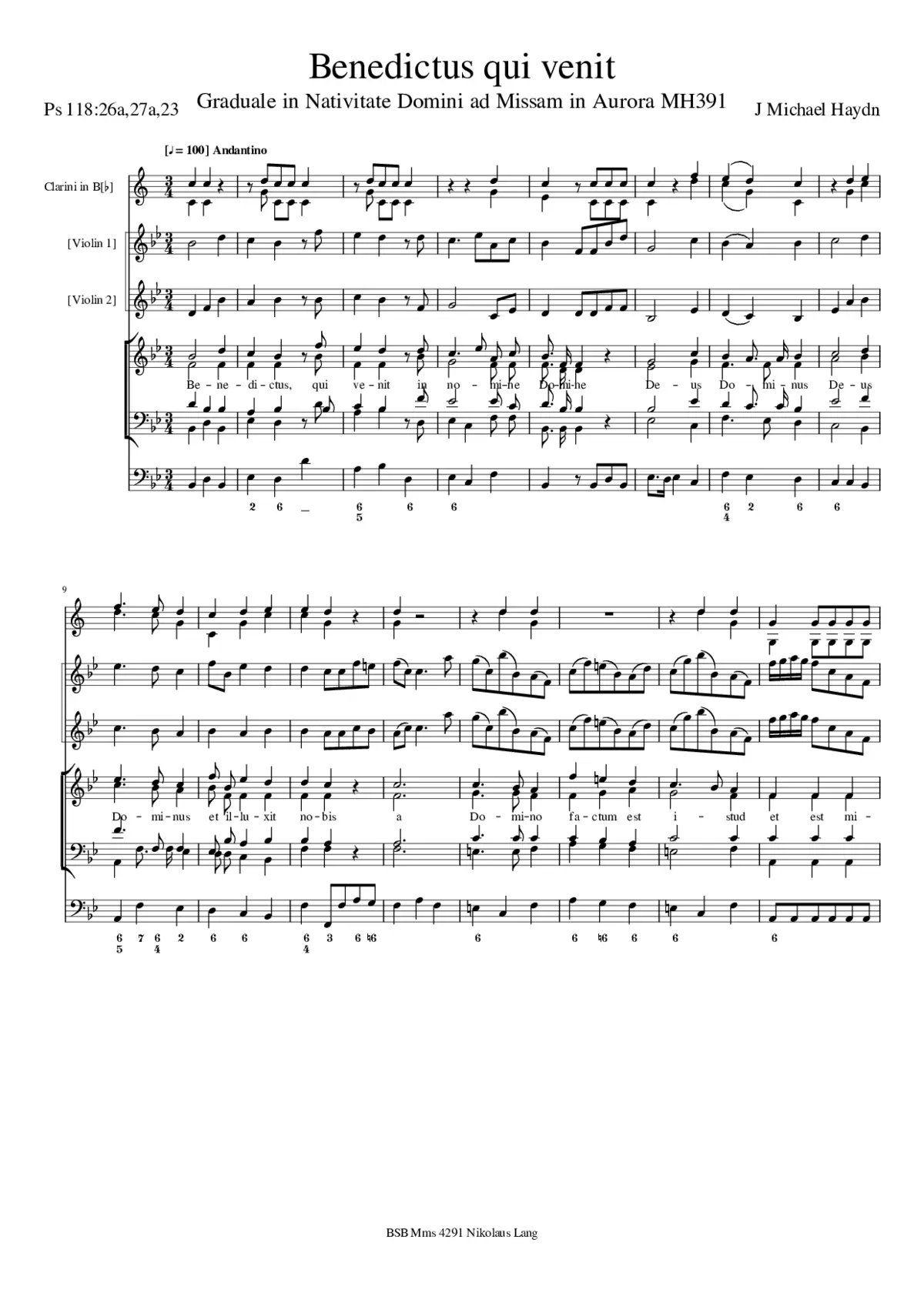Benedictus qui venit, MH 391 - Page 1