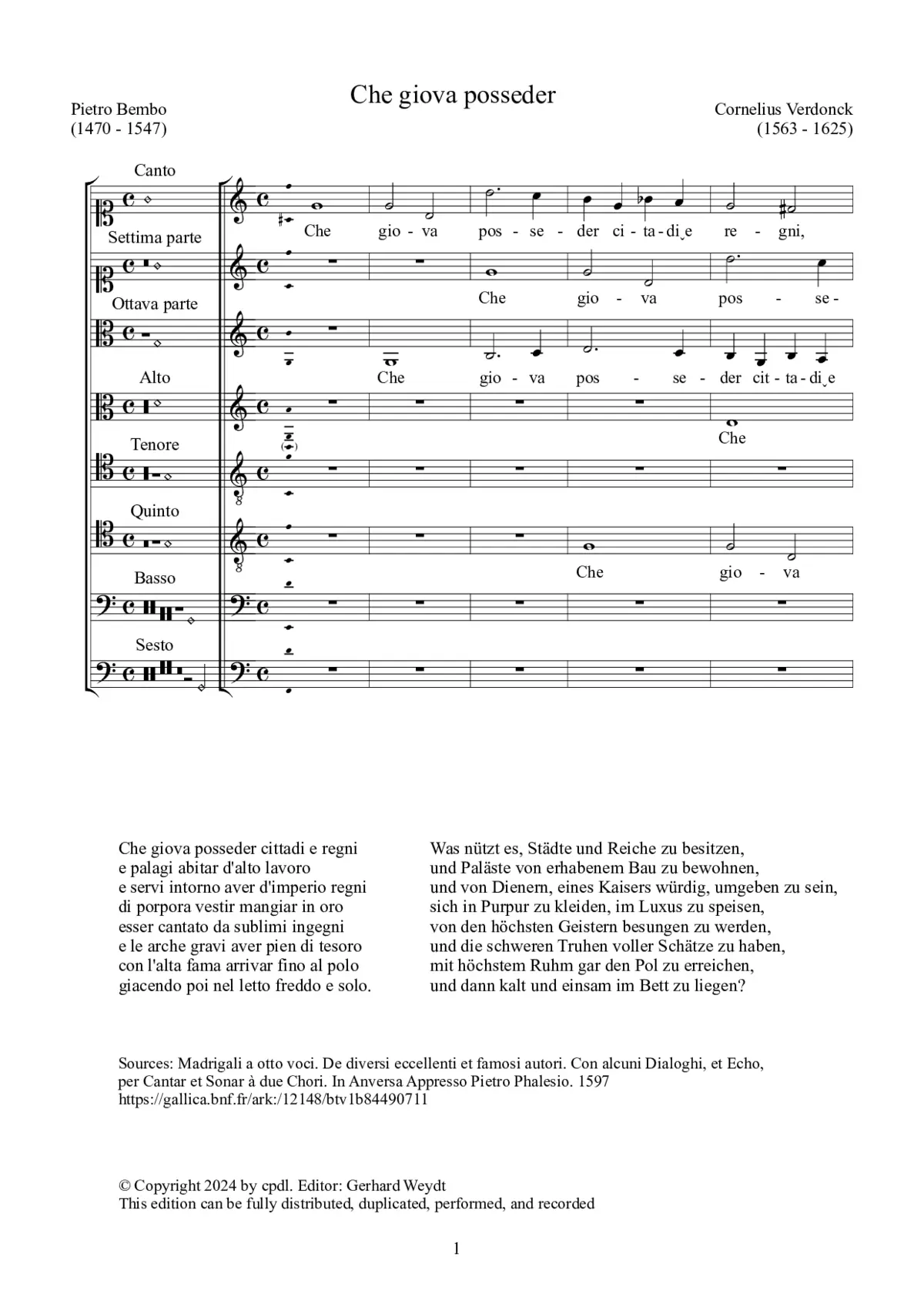 Che giova posseder - Page 1
