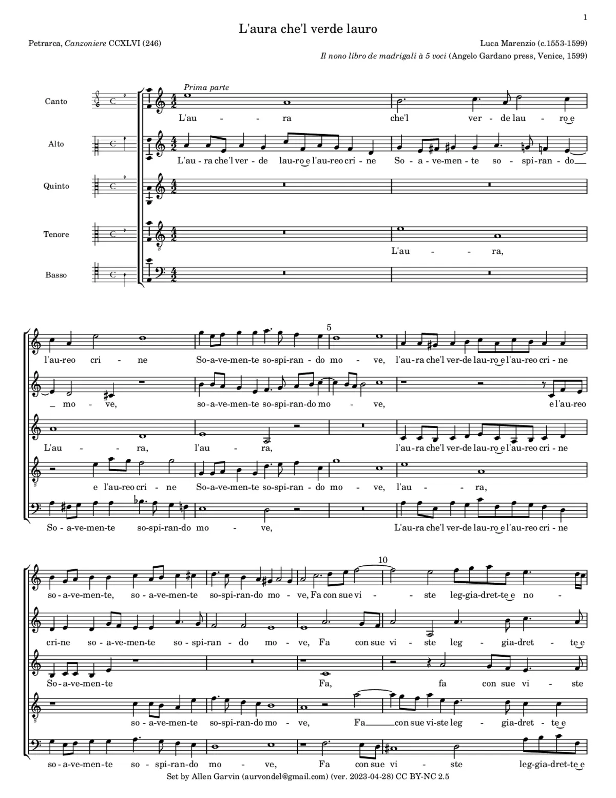 L'aura che'l verde Lauro - Page 1