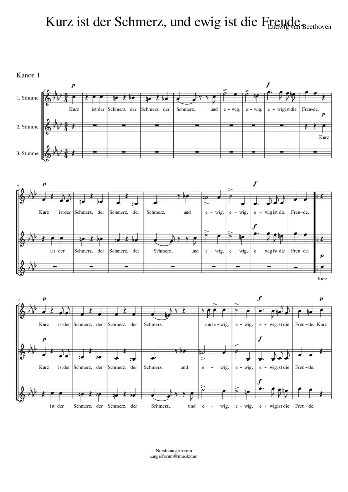 Kurz ist der Schmerz und ewig ist die Freude WoO 163 - Page 1