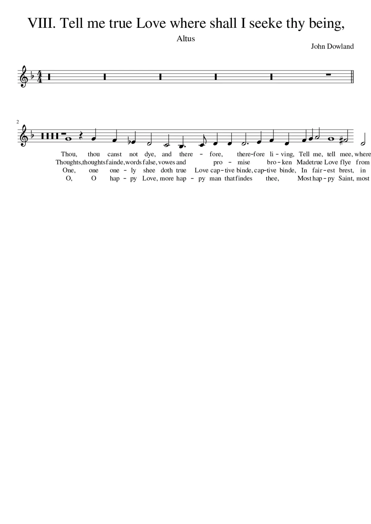 VIII. Tell me true Love where shall I seeke thy being - Page 1