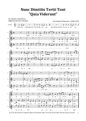 Nunc Dimittis Tertii Toni "Quia Viderunt"