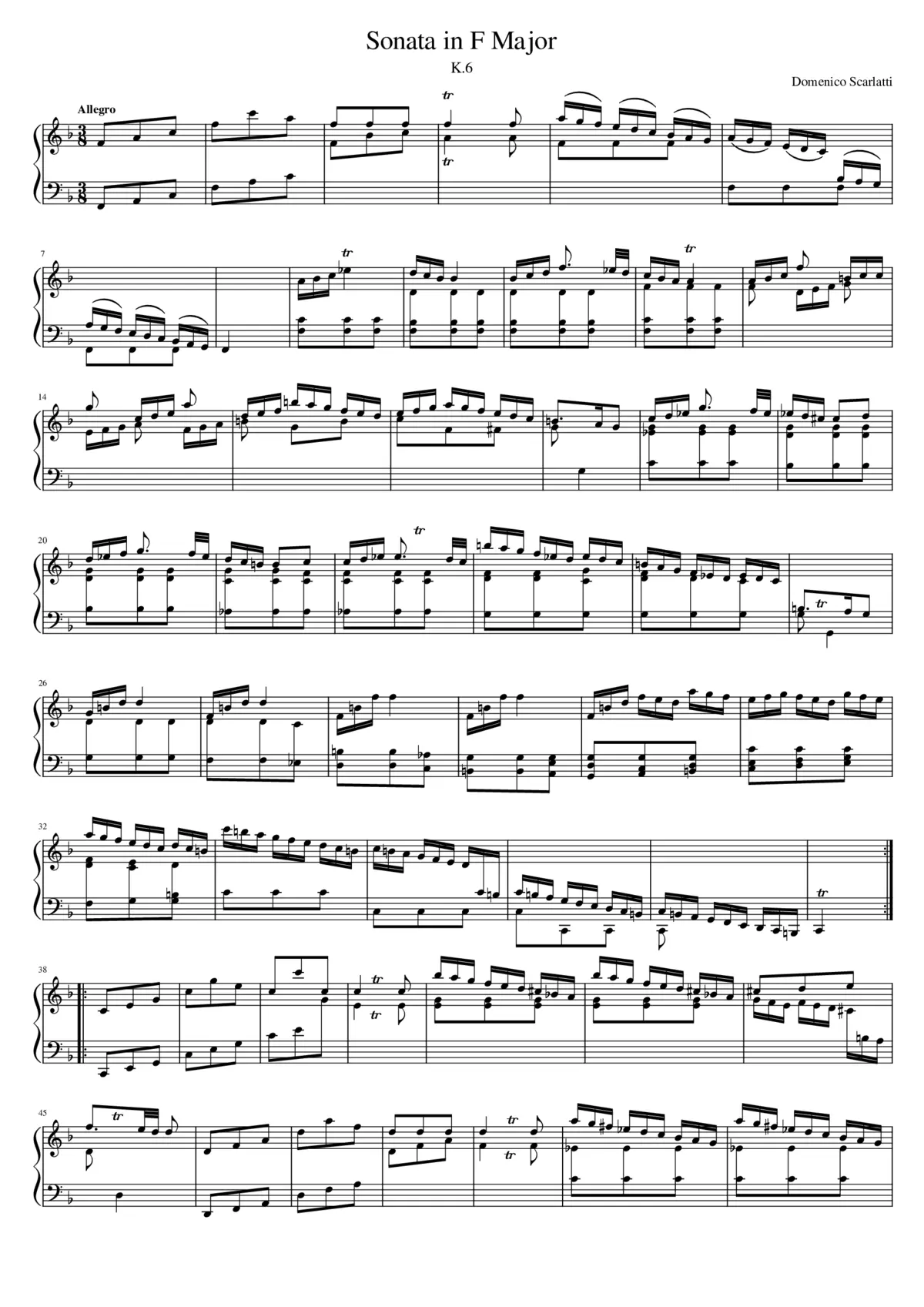Keyboard Sonata in F major K.6 - Page 1