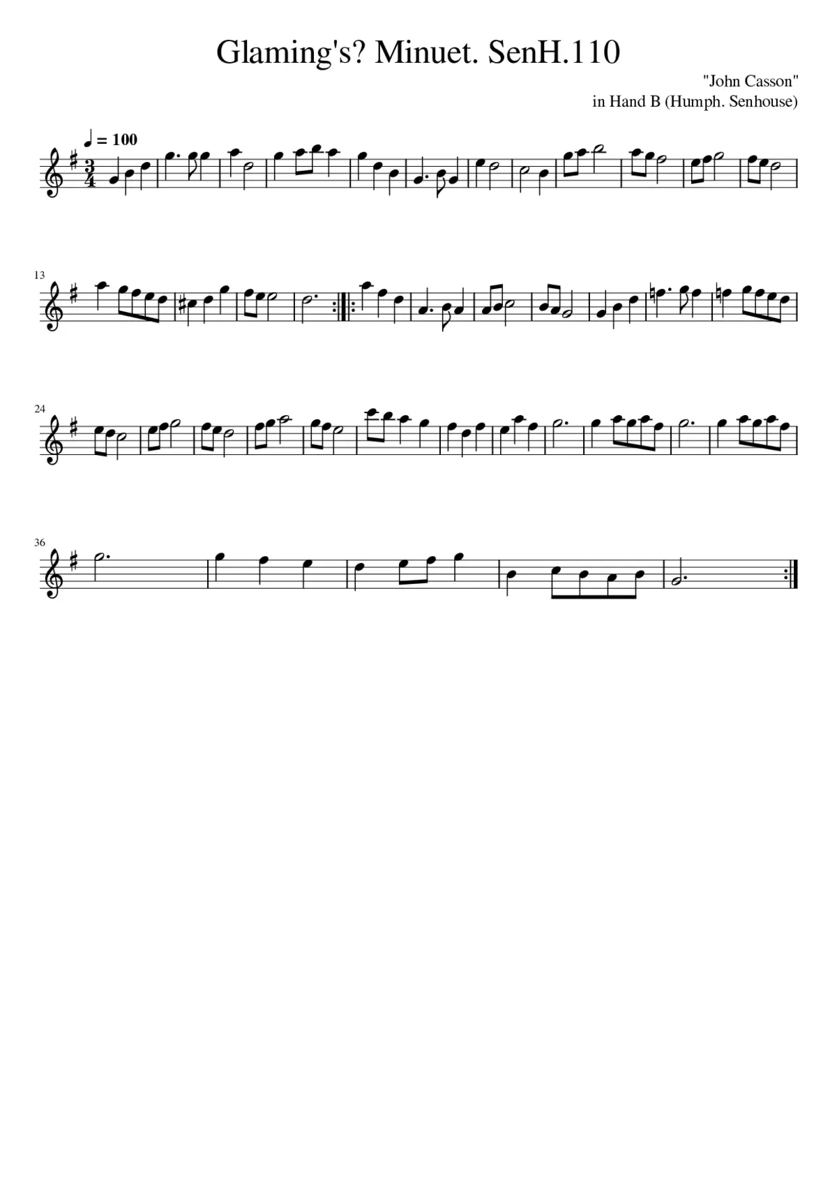 Glaming's? Minuet. SenH.110 - Page 1