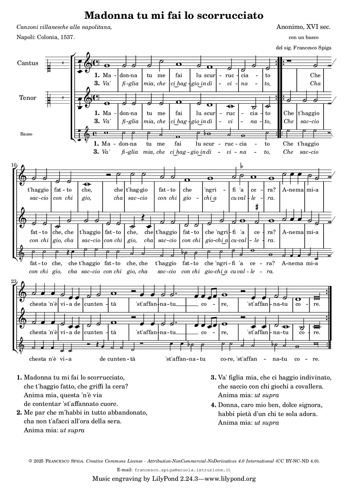 Madonna tu mi fai lo scorrucciato - Page 1