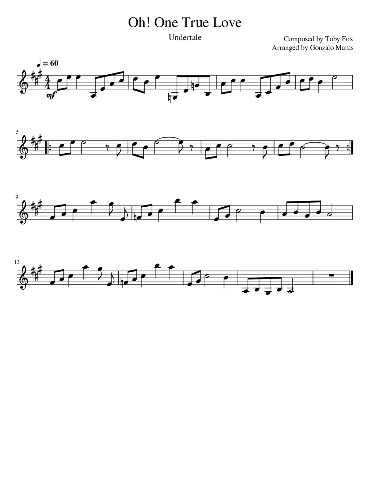 Oh! One True Love - Violin Solo - Page 1
