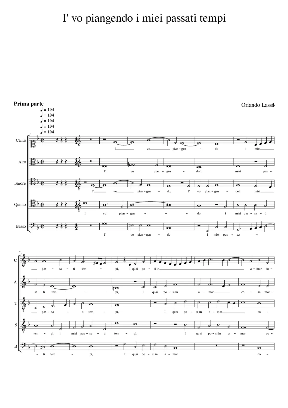 I vo piangendo i miei passati tempi - Page 1