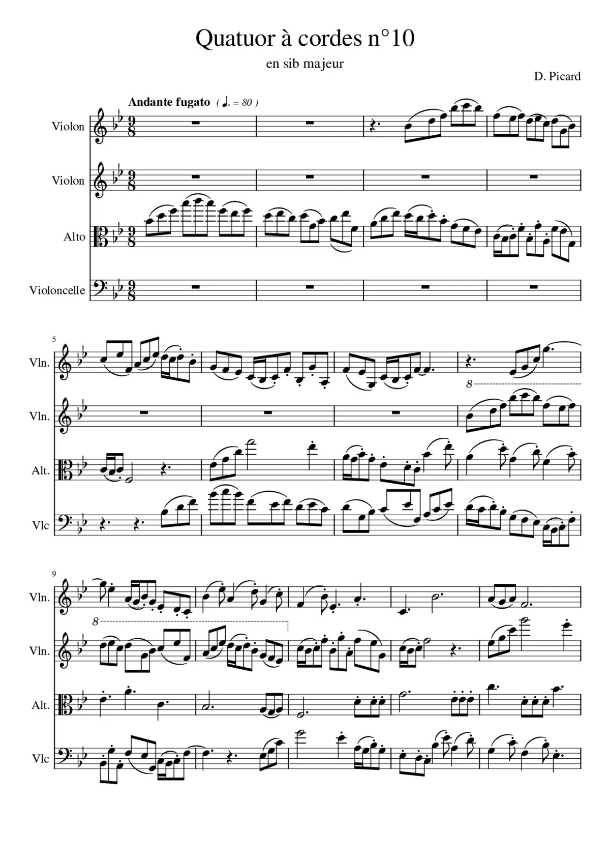 String quartet n10 in B-flat major by Dominique Picard - 1st mv - Page 1