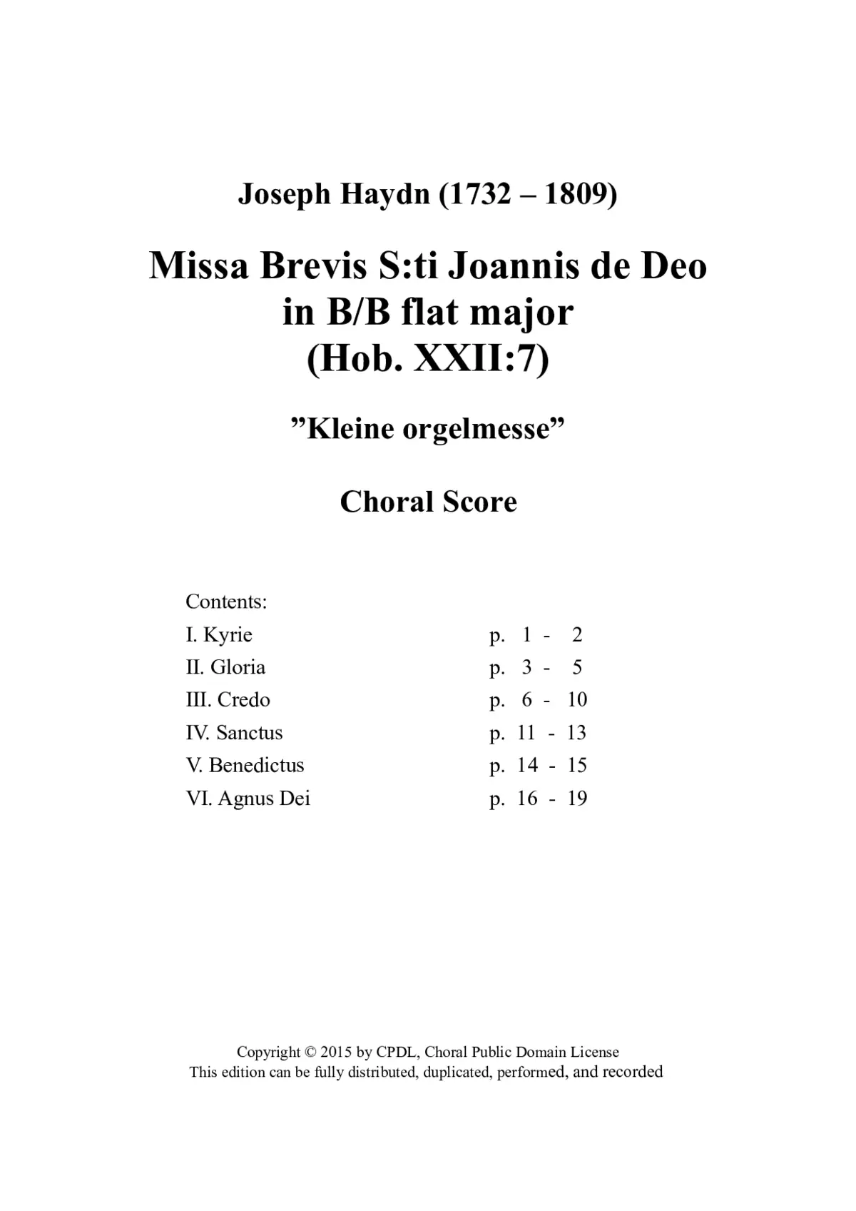 Missa Brevis St. Joannis de Deo - Page 1