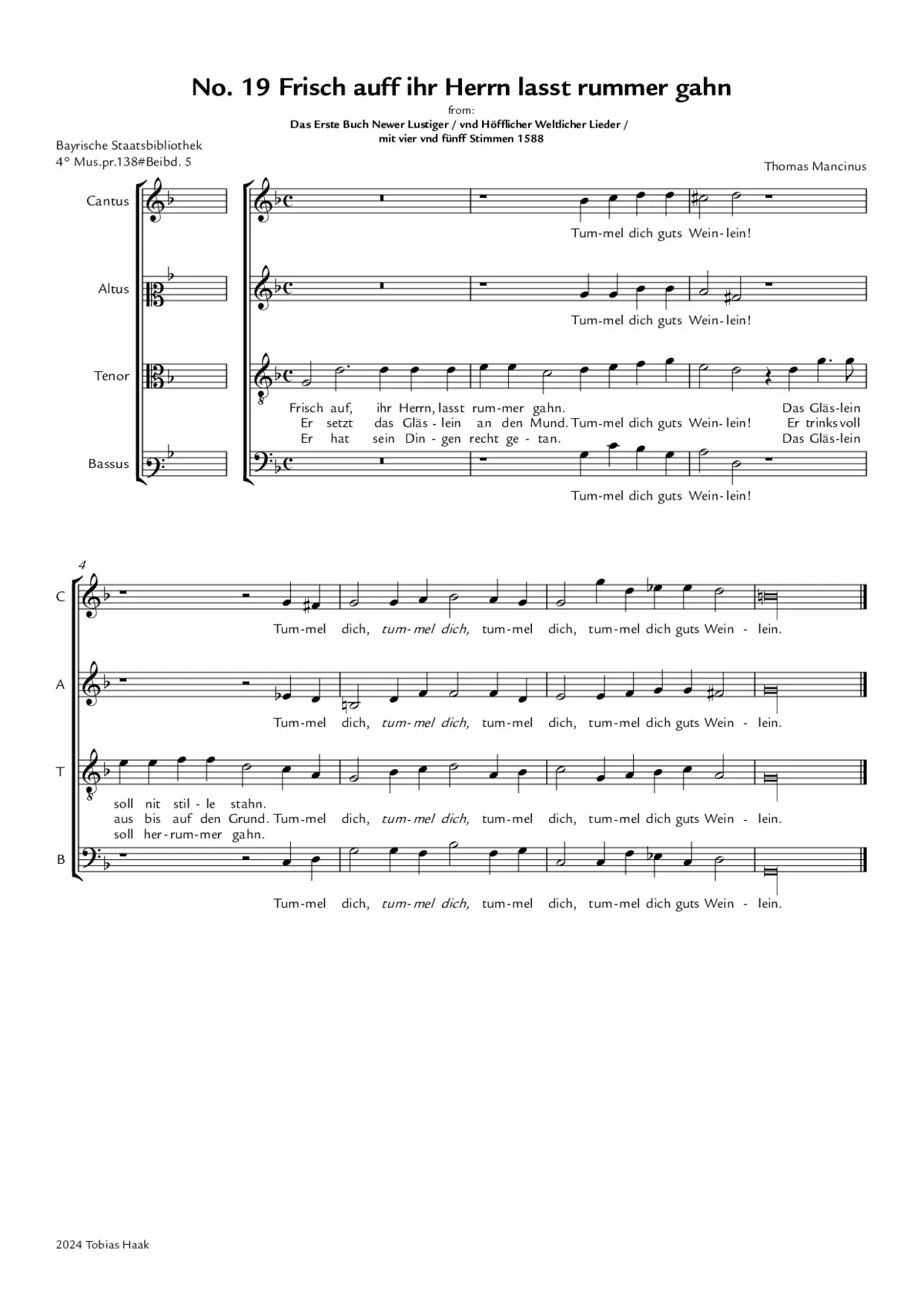 Frisch auff ihr Herrn last rummer gahn - Page 1