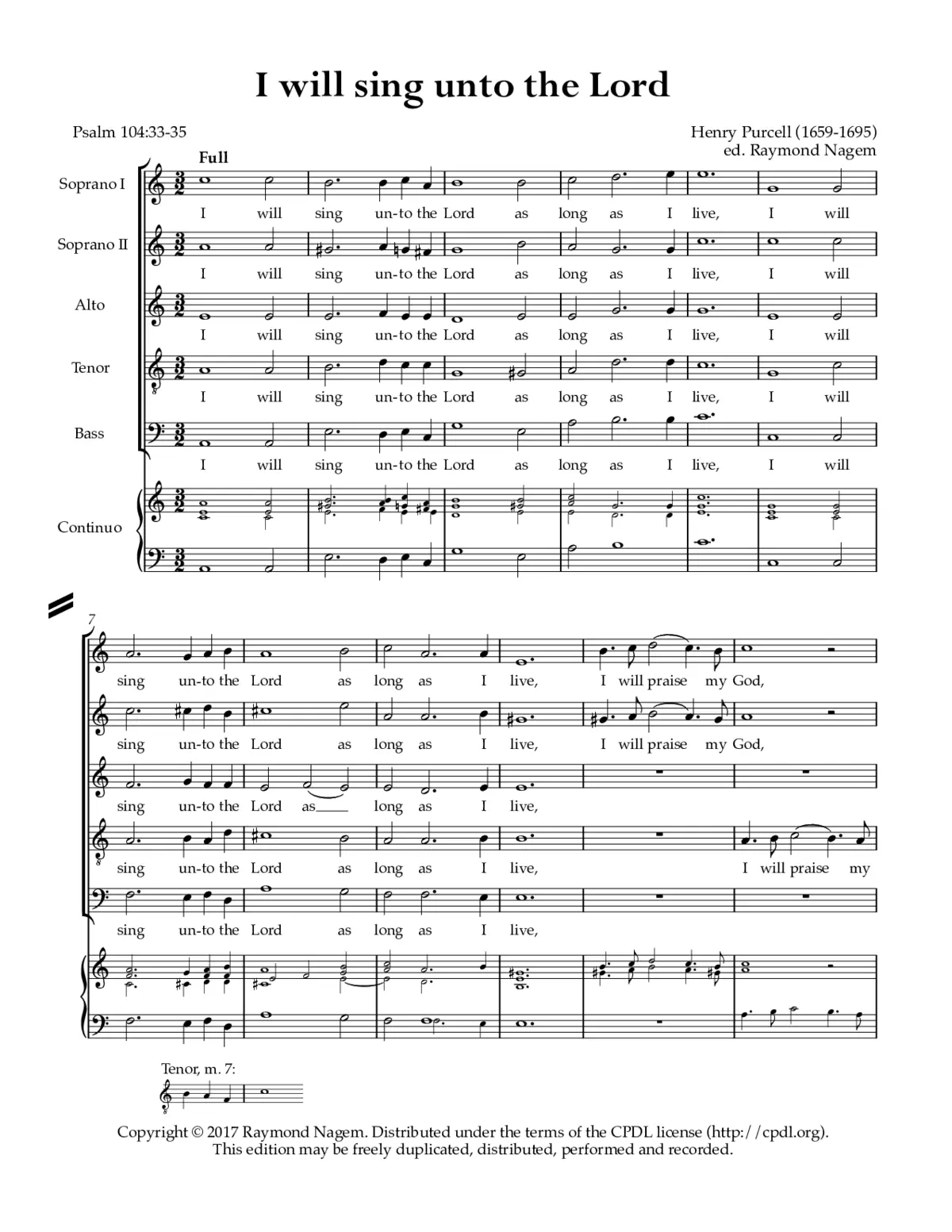 I will sing unto the Lord, Z 22 - Page 1