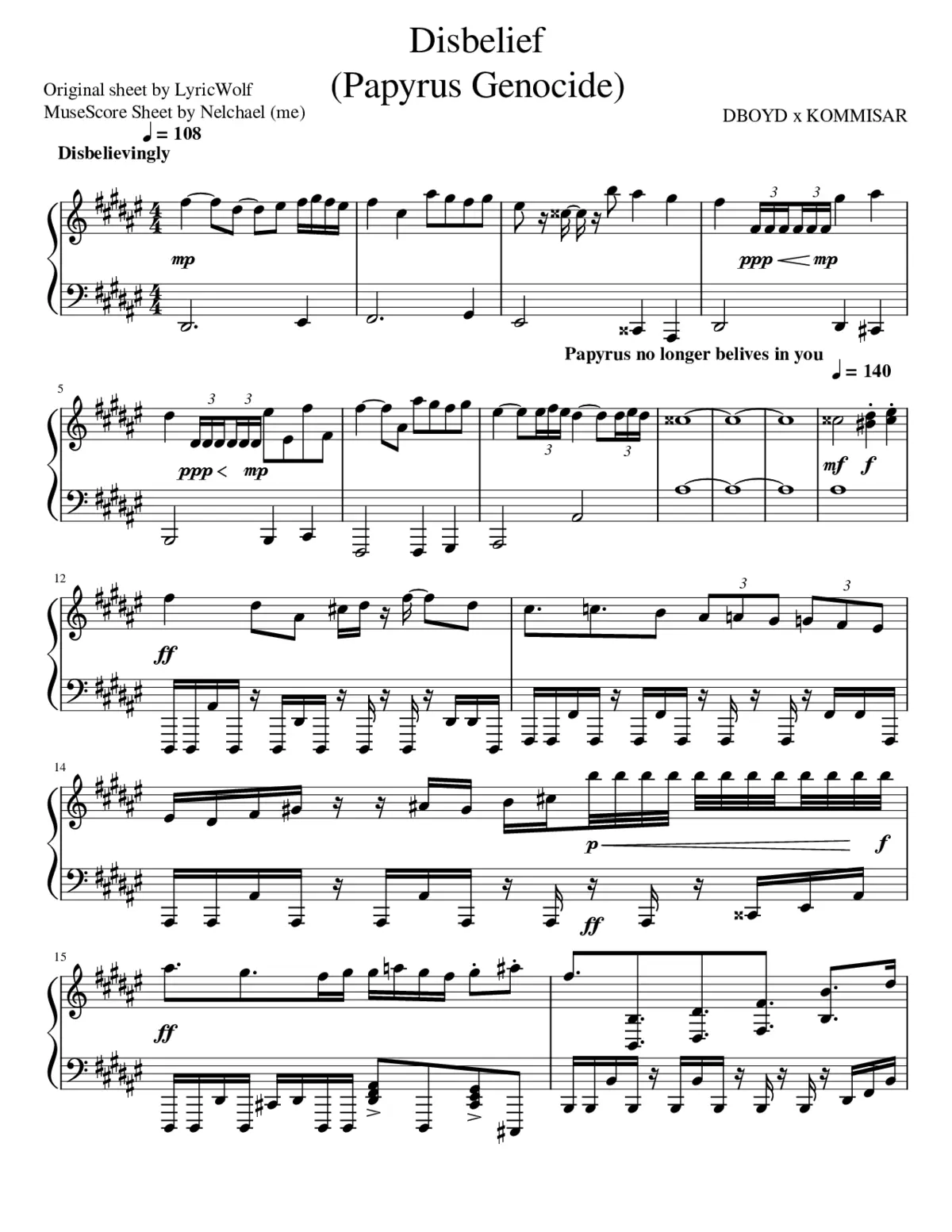 undertale disbelief - papyrus genocide theme - Page 1