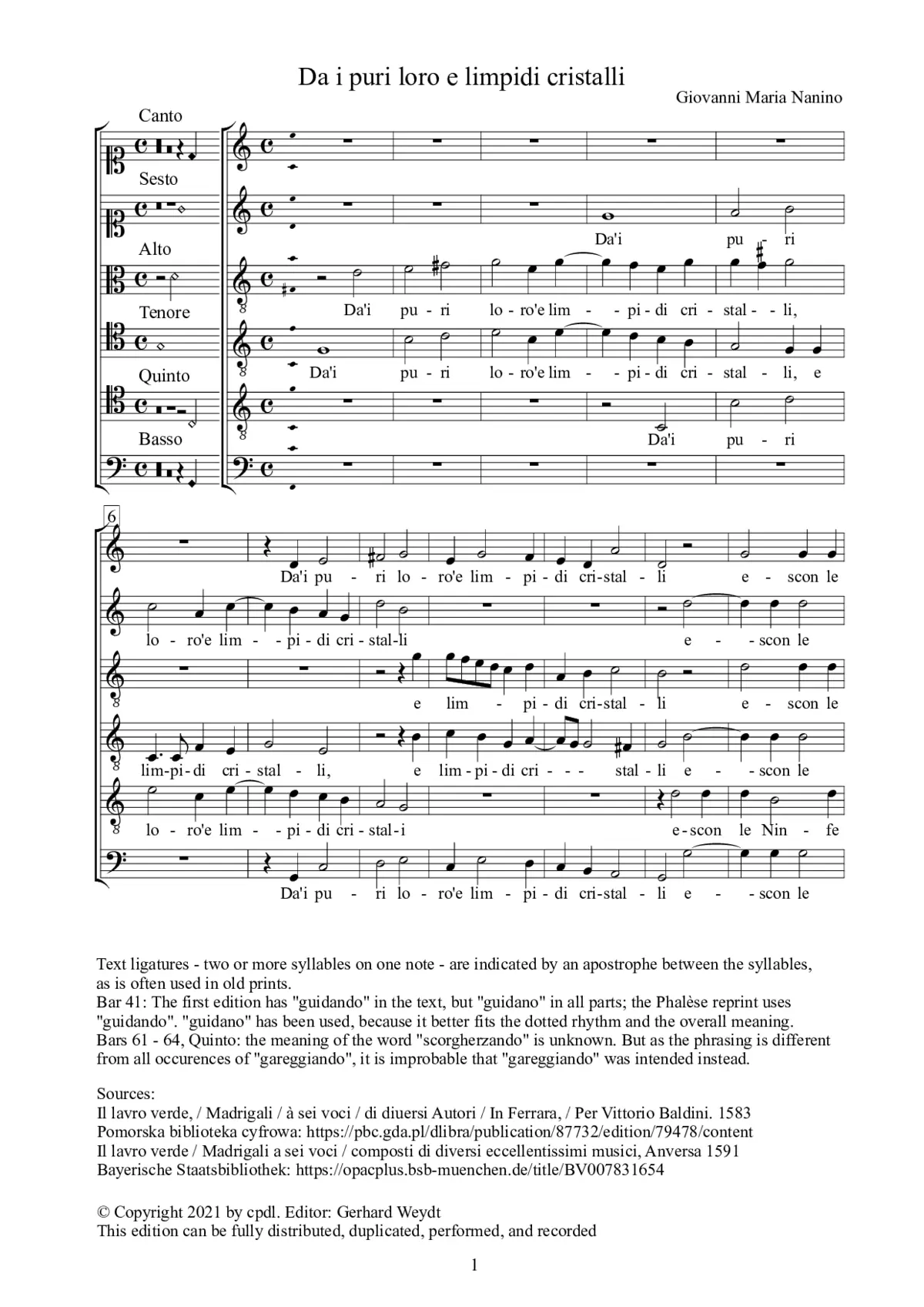 Da i puri loro e limpidi cristalli - Page 1
