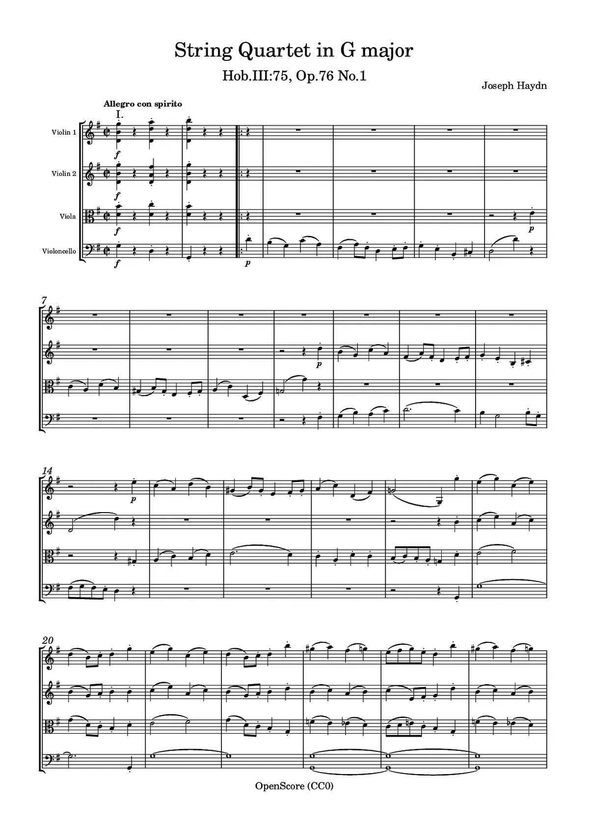 String Quartet in G major, Hob.III:75, Op.76 No.1 - Page 1