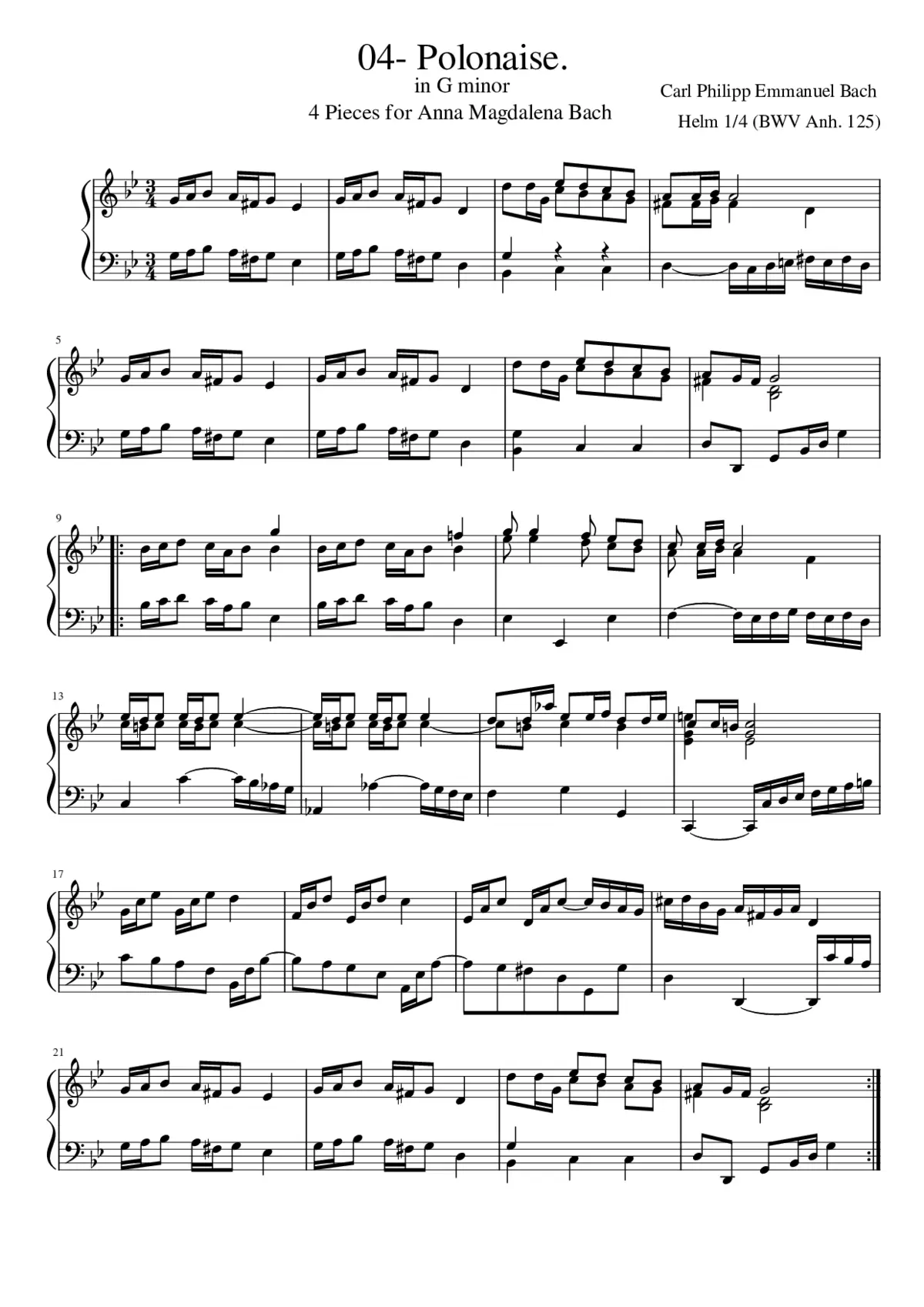 4 Pieces for Anna Magdalena Bach 04 - Polonaise - Page 1