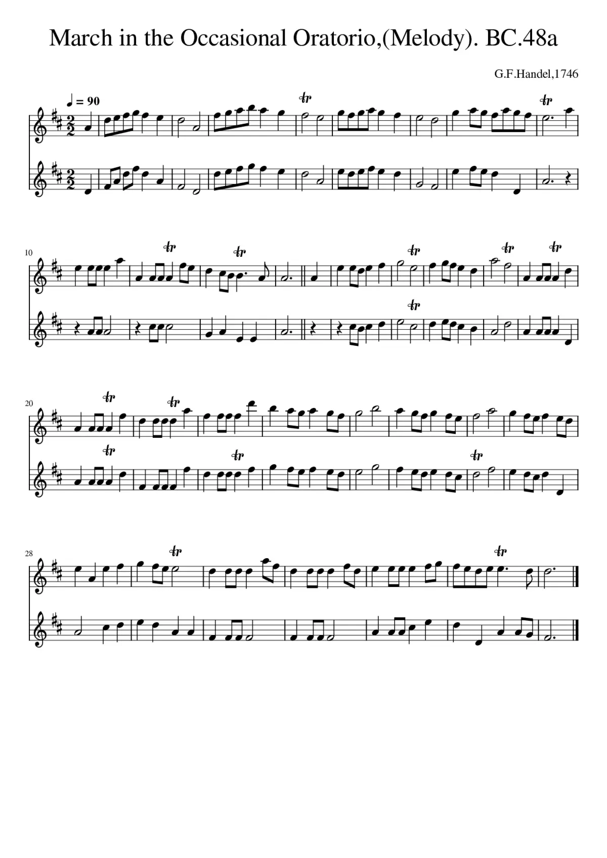 March in the Occasional Oratorio(Melody). BC.48a - Page 1