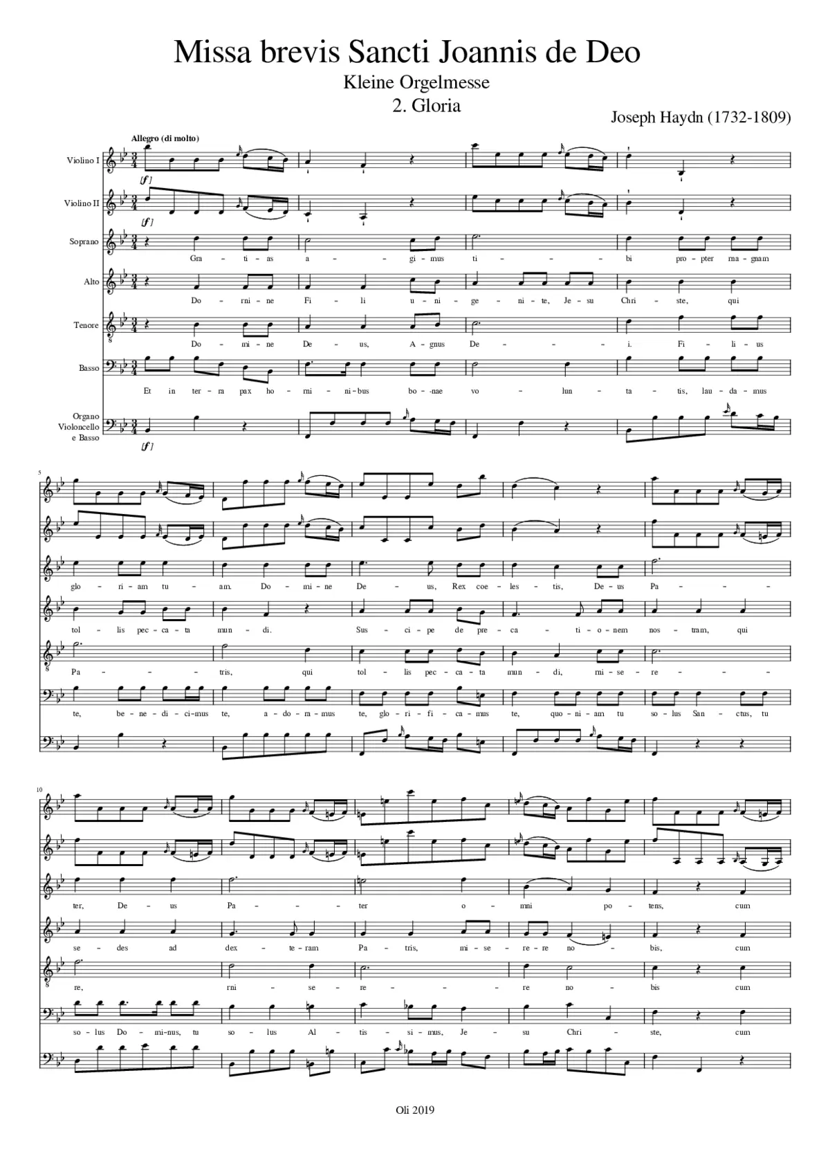 Kleine Orgelmesse or Missa brevis Sancti Joannis de Deo Mass No. 7 in Bb Major - Page 1