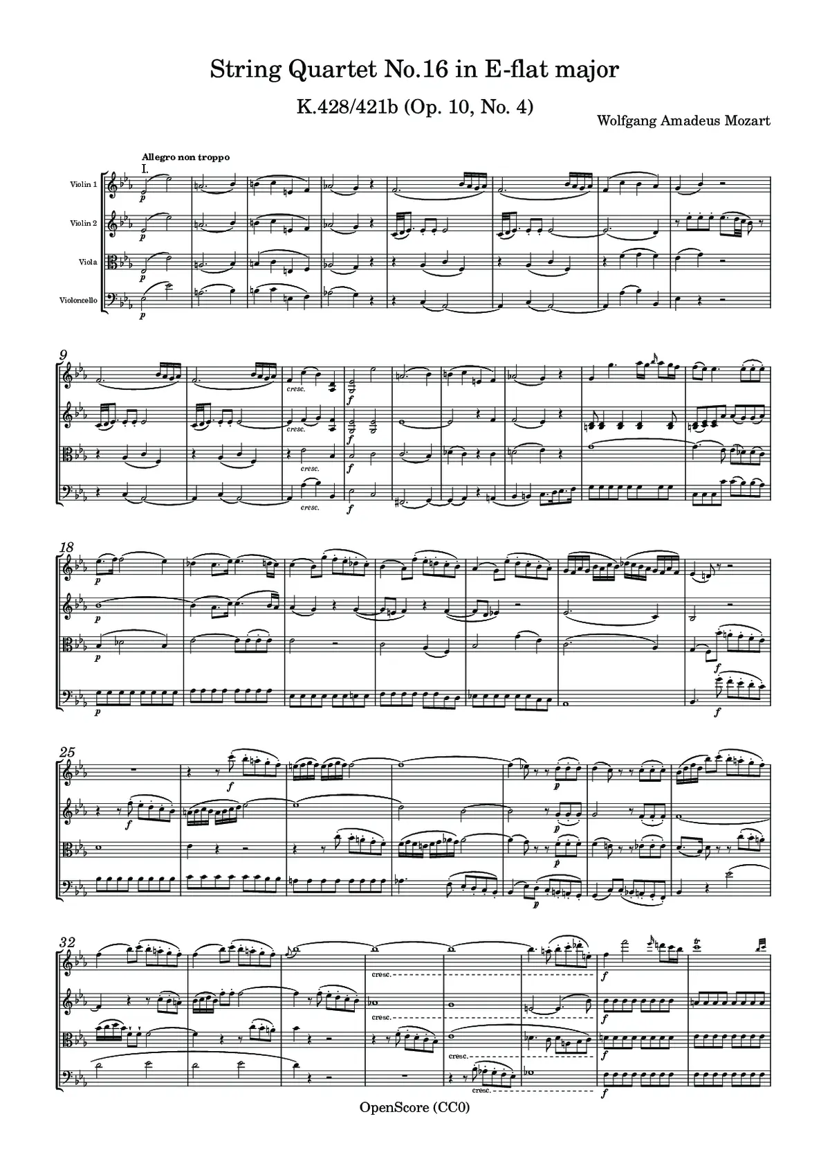 String Quartet No.16 in E-flat major, K.428/421b (Op. 10, No. 4) - Page 1