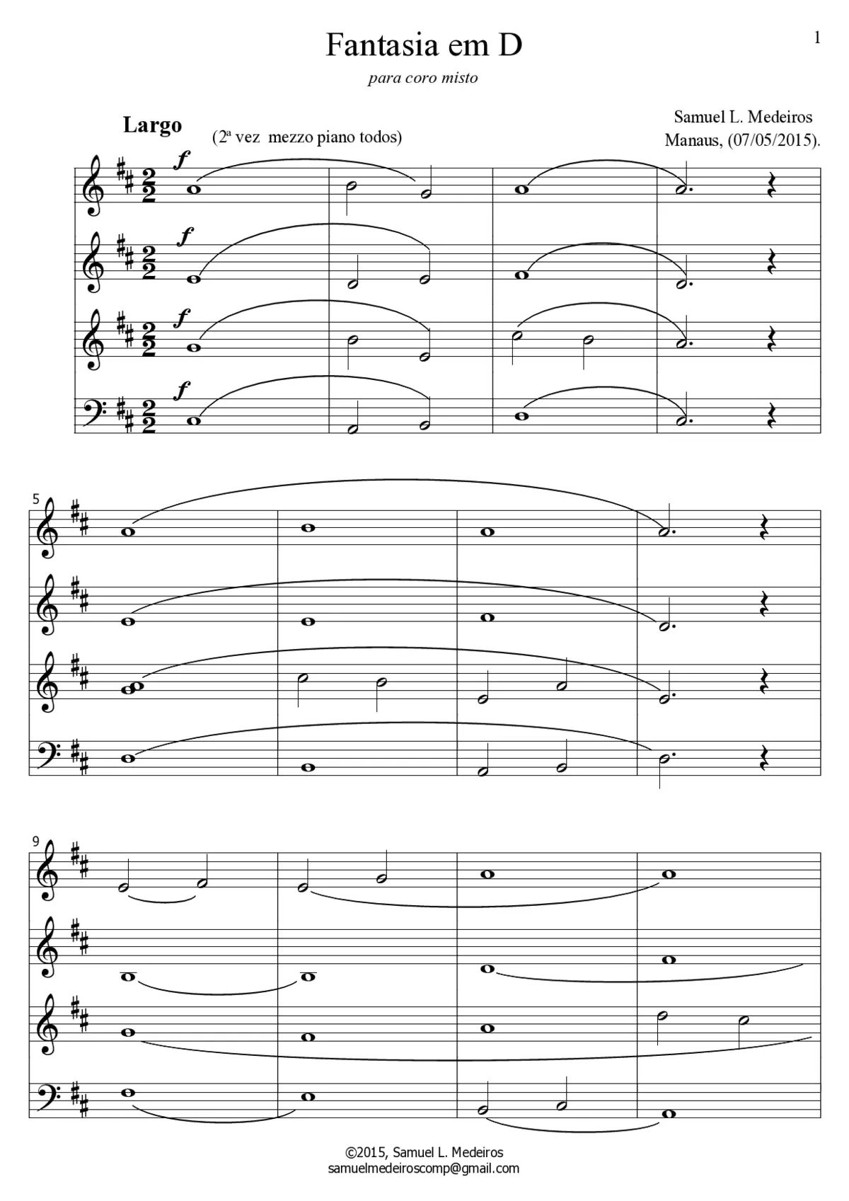 Fantasia em D, para coro misto - Page 1