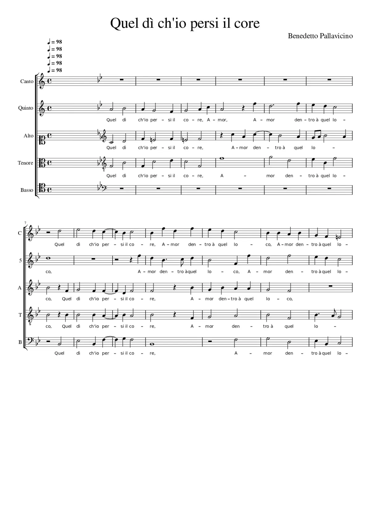 Quel dì ch'io persi il core - Page 1