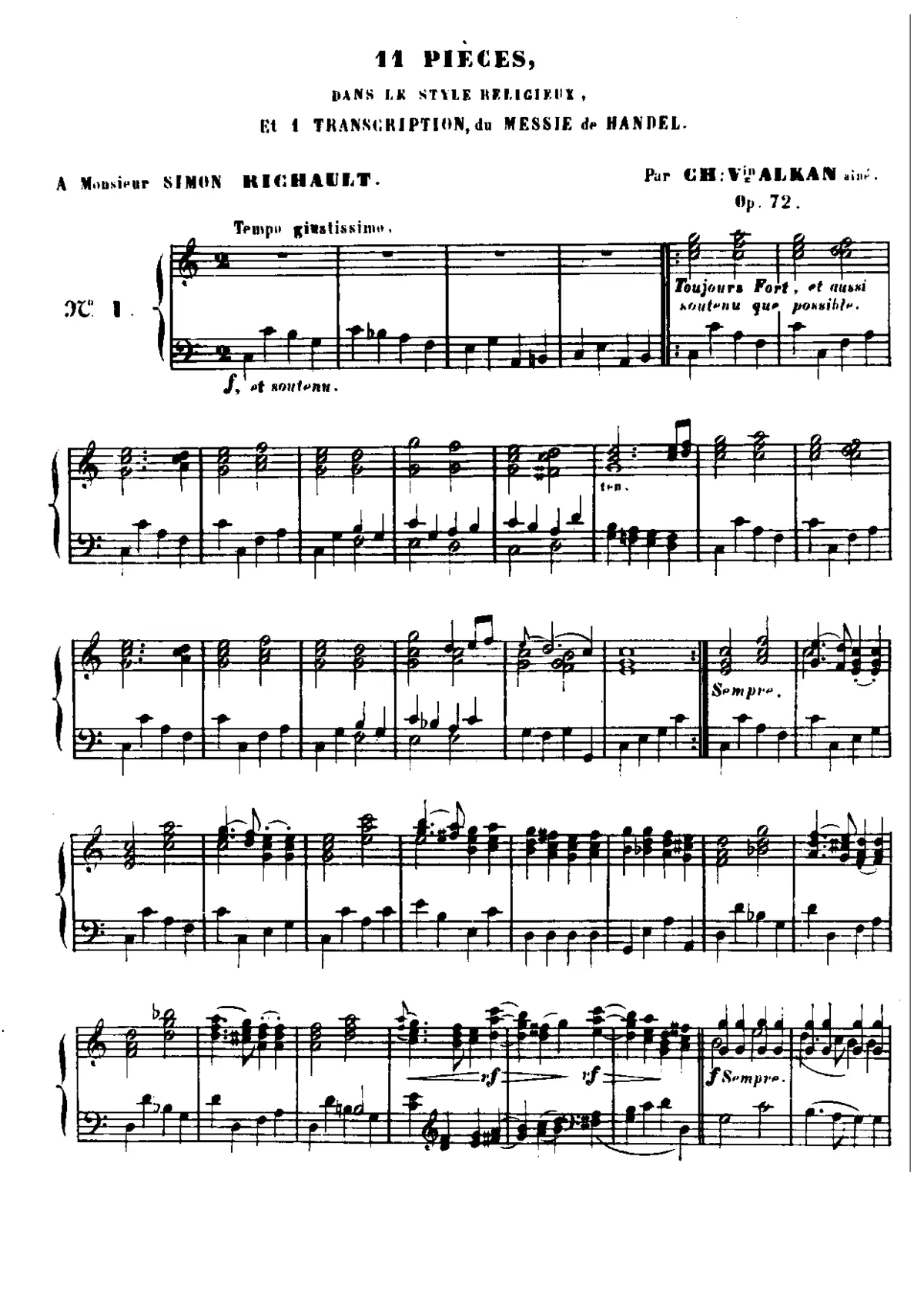 11 Pièces dans le style religieux et 1 transcription du Messie de Hændel - Page 1