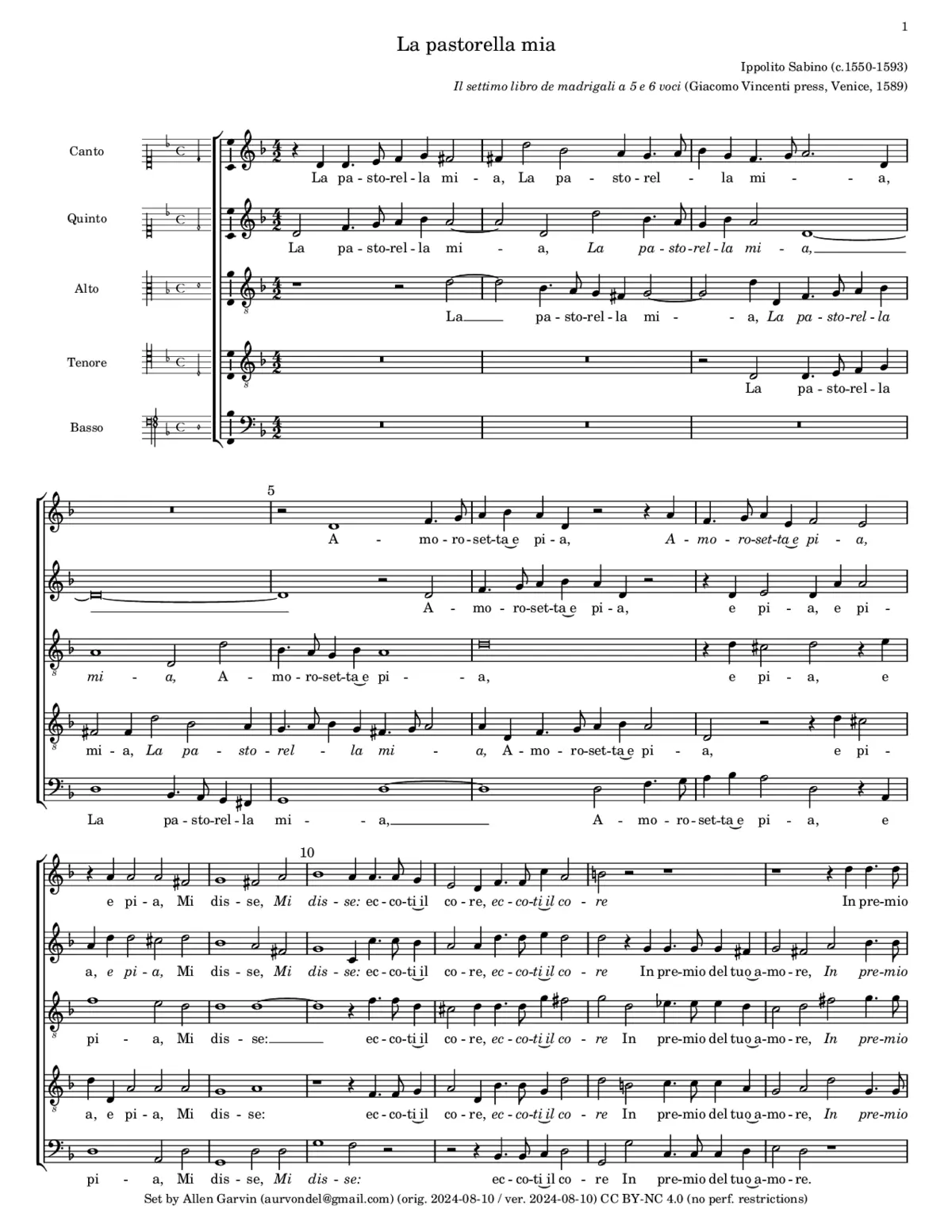 La pastorella mia amorosetta e pia - Page 1