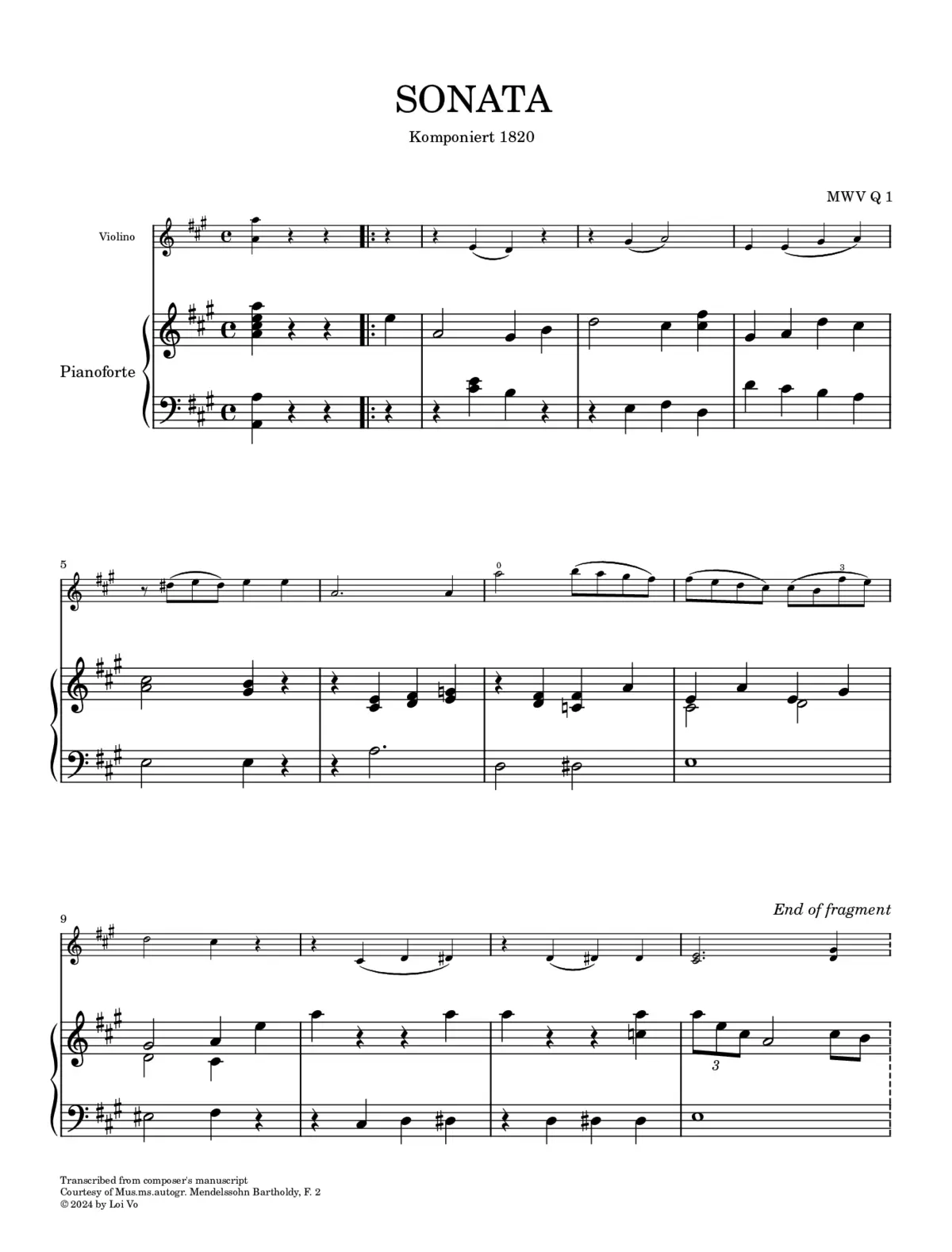 Violin Sonata in A major - Page 1