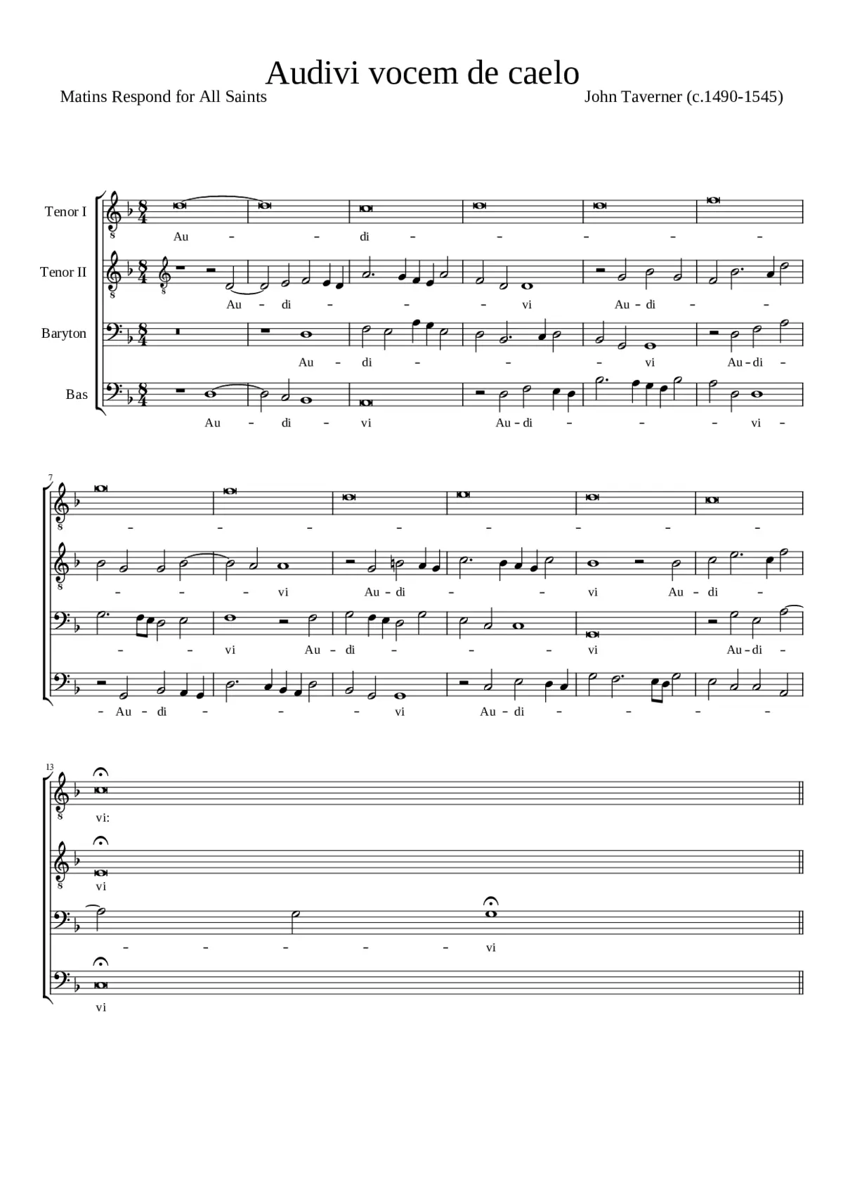 Taverner - Audivi Vocem - Page 1