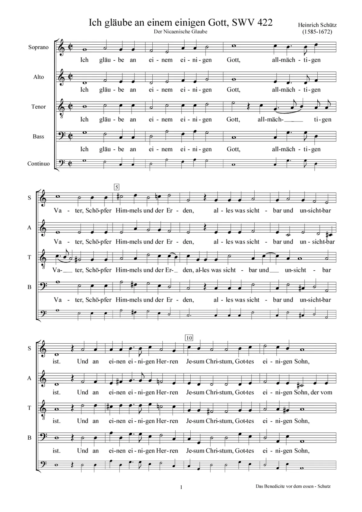 Ich glaube an einen einigen Gott, SWV 422 - Page 1